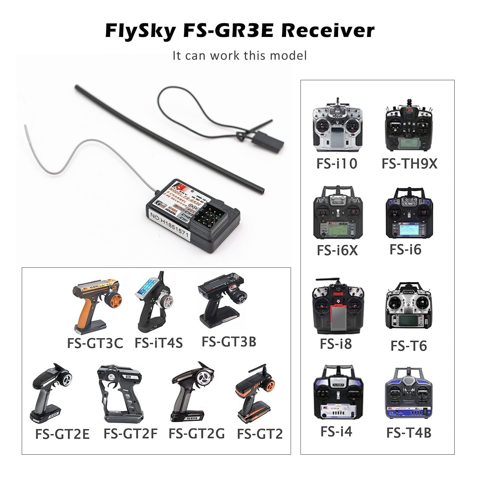 Flysky FS-GR3E Receiver AFHDS Long Range 3CH 2.4GHz Surface Receiver for FS-G...
