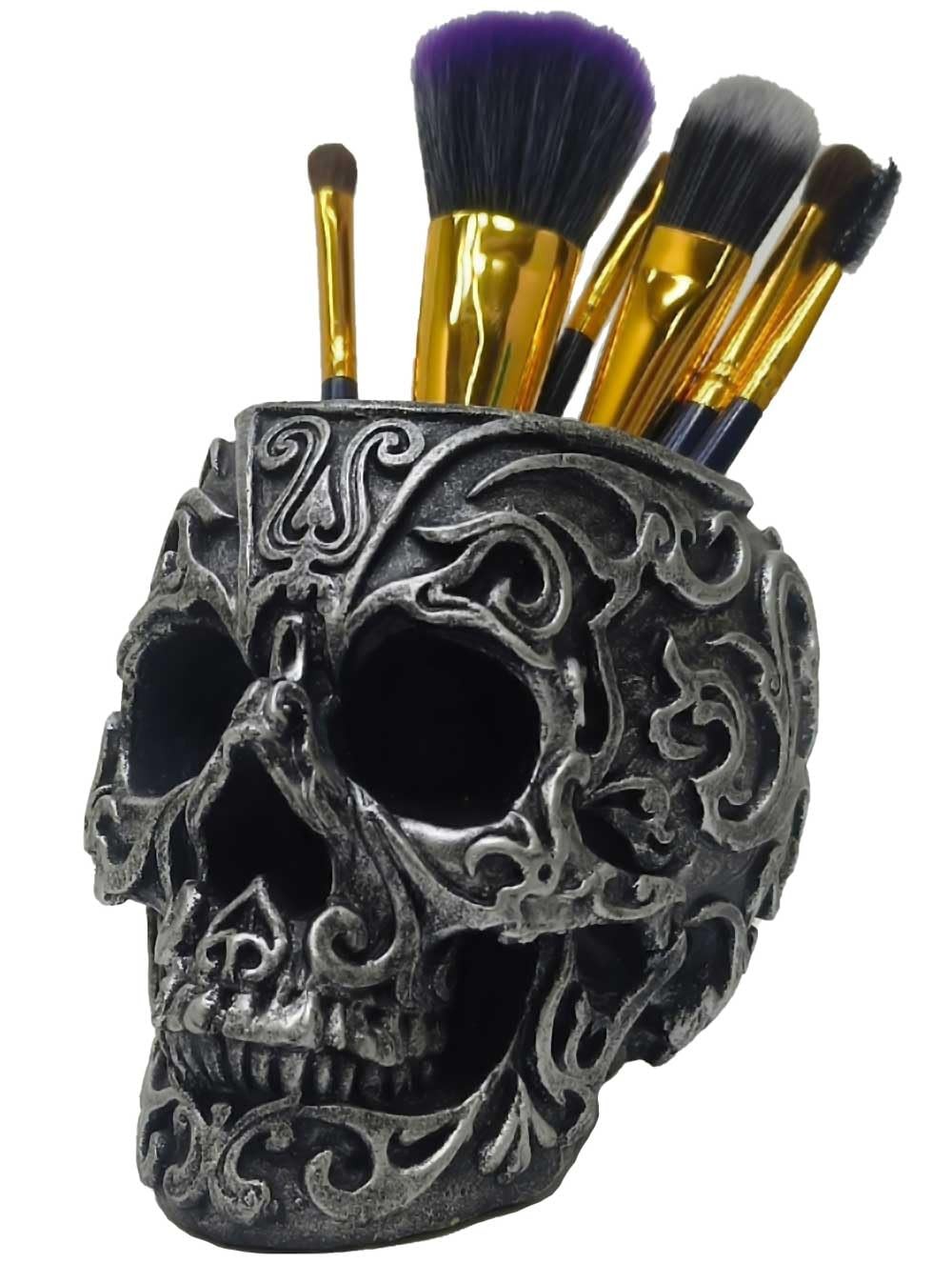 CUZOKOLA Gothic Skull Decor Makeup Brush Holder Vanity Decor with Strong Resi...