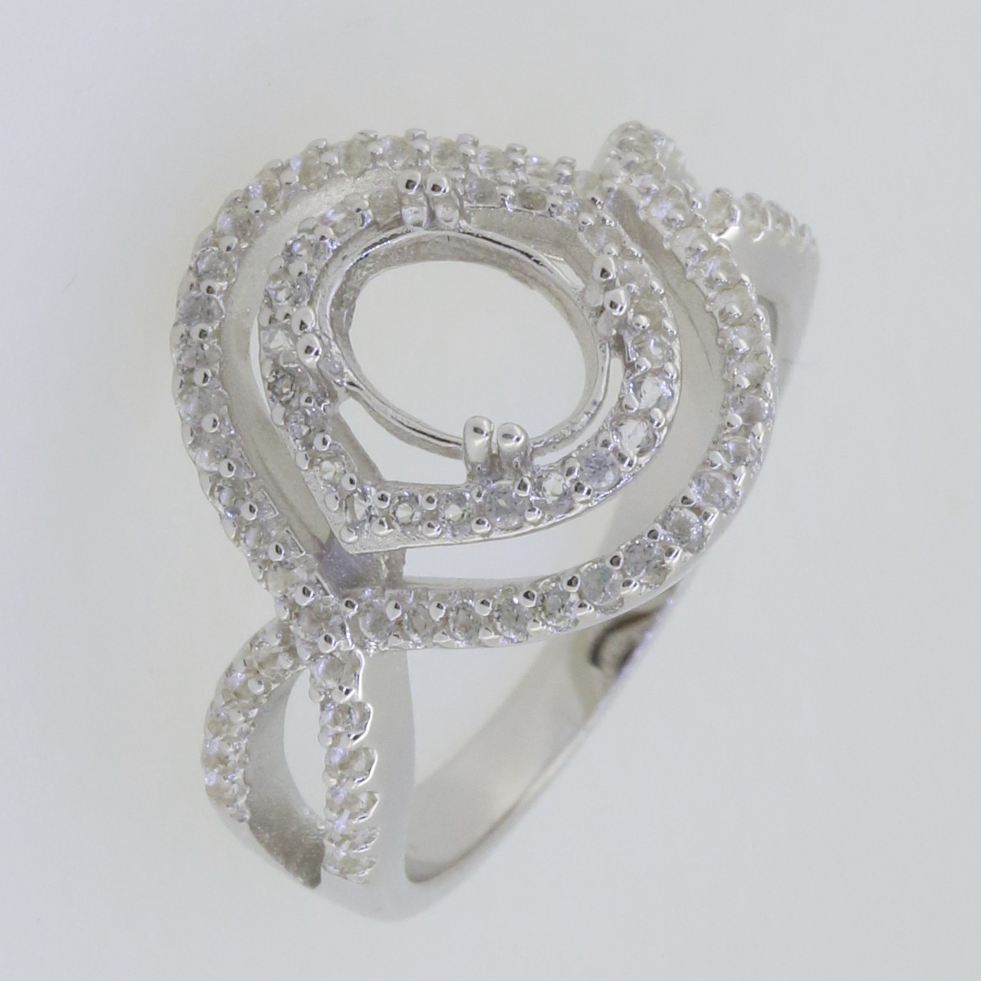 Sterling Silver Semi Mount Ring Setting Oval OV 8x6mm Halo Twisted Shank