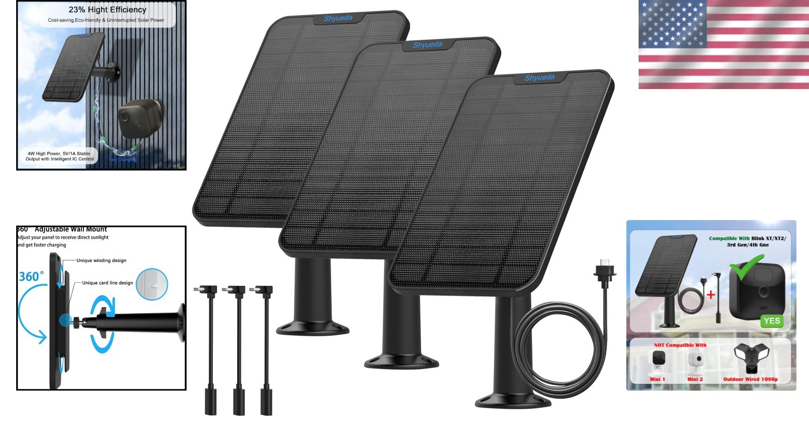 4W High Efficiency Solar Panel for Blink Cameras with Waterproof Cable & Mounts