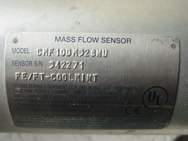 Micro Motion CMF100M328NU Mass Flow Sensor with RFT9739E4SUJ Remote Flow XMTR