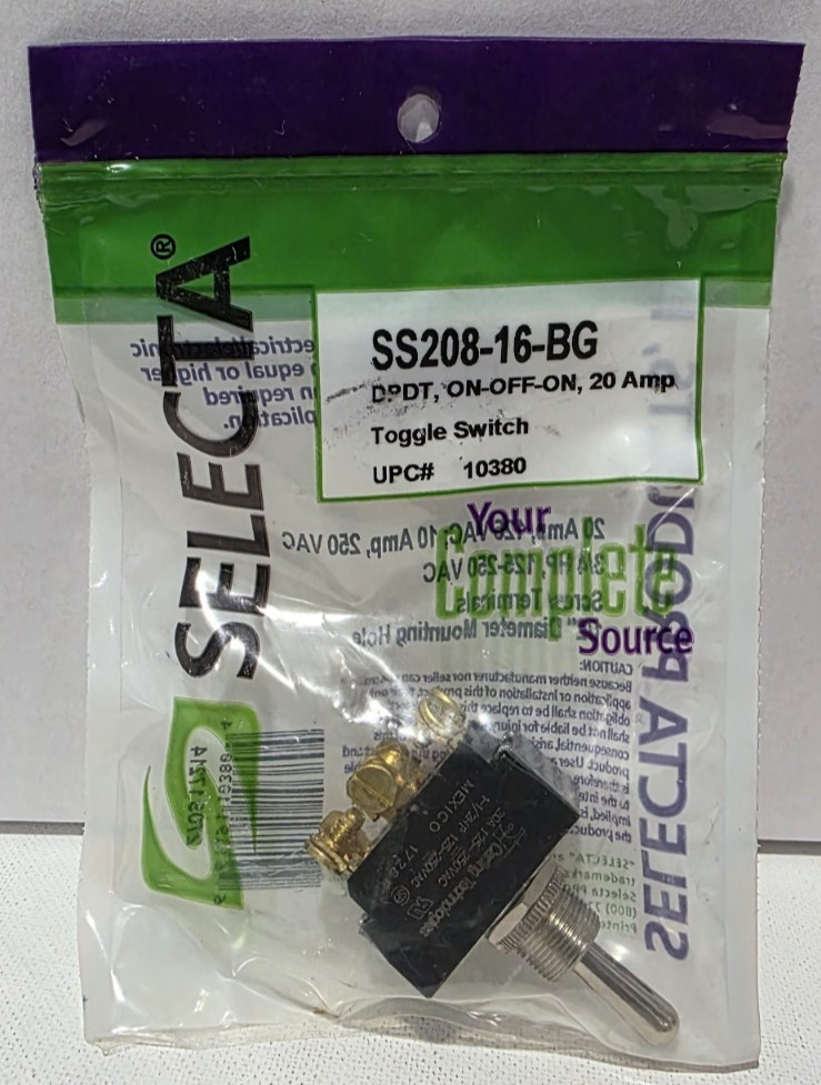 Selecta SS208-16-BG Heavy Duty Toggle Switch DPDT ON-OFF-ON 20A 125V / 10A 250V