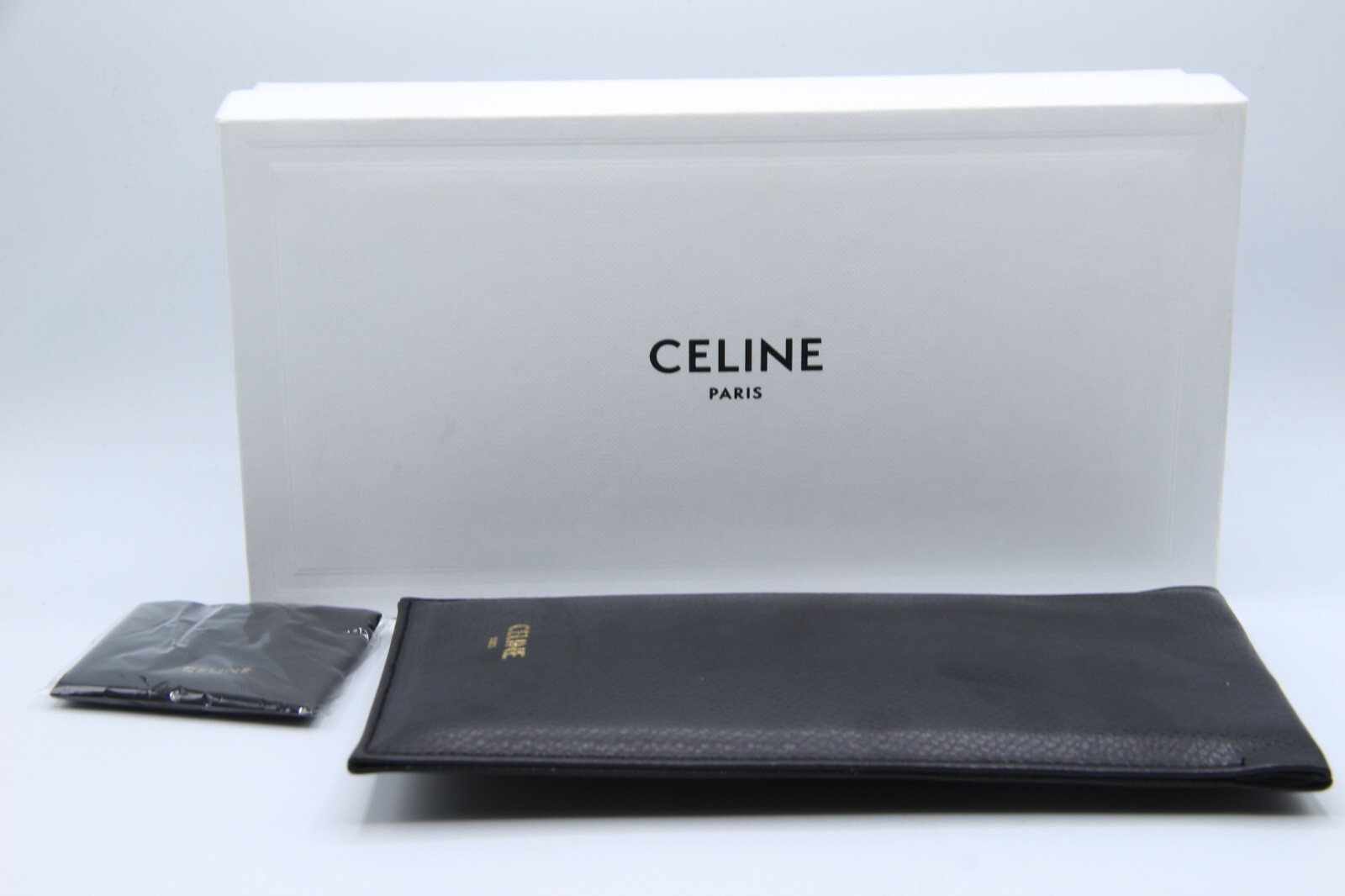 NEW CELINE BLACK LEATHER POUCH CLOTH BOX AUTHENTIC CASE EYEGLASSES EYEGLASSES