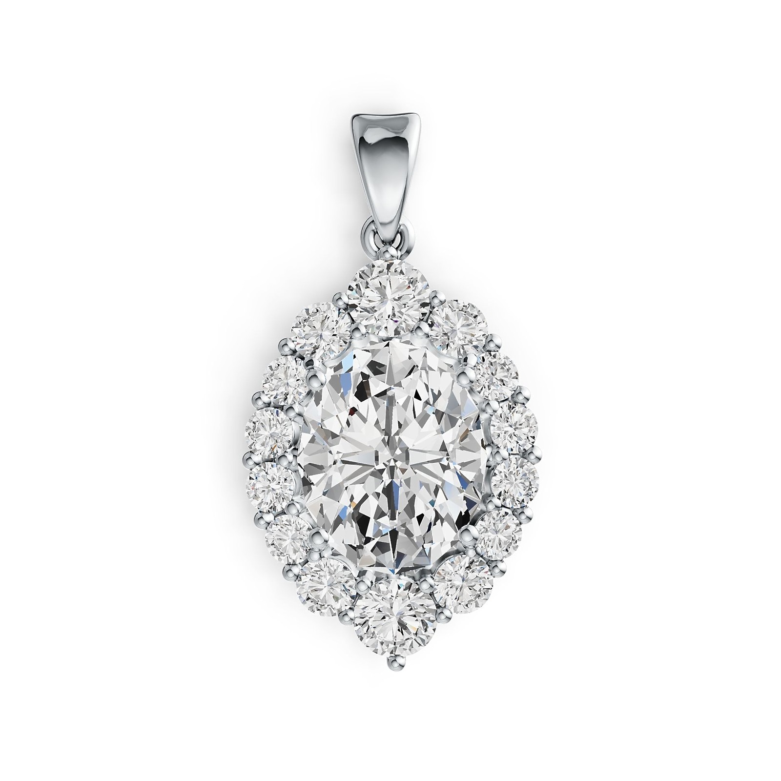 Sterling Silver Semi Mount Pendant Setting Oval OV 11X9mm with White Topaz Halo