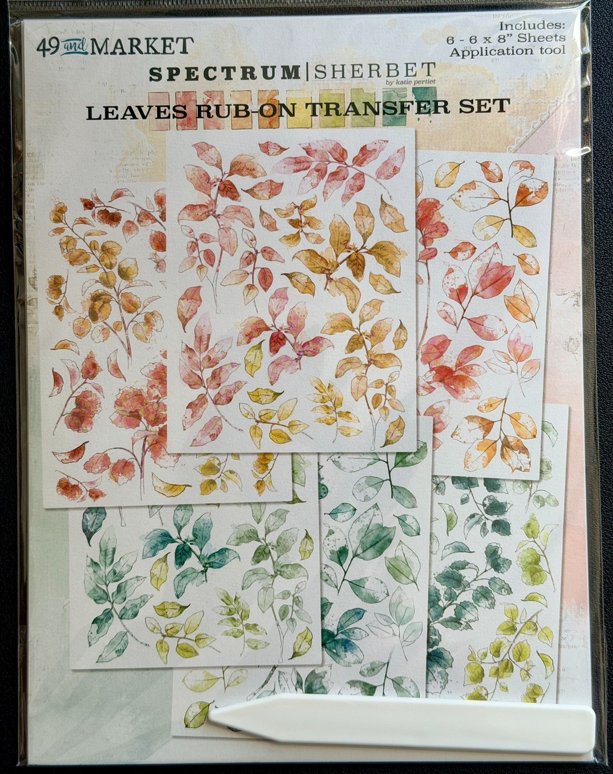 49 and Market Leaves Rub-on Transfer Set (6) 6x8 Sheets Multicolor Floral Leaves