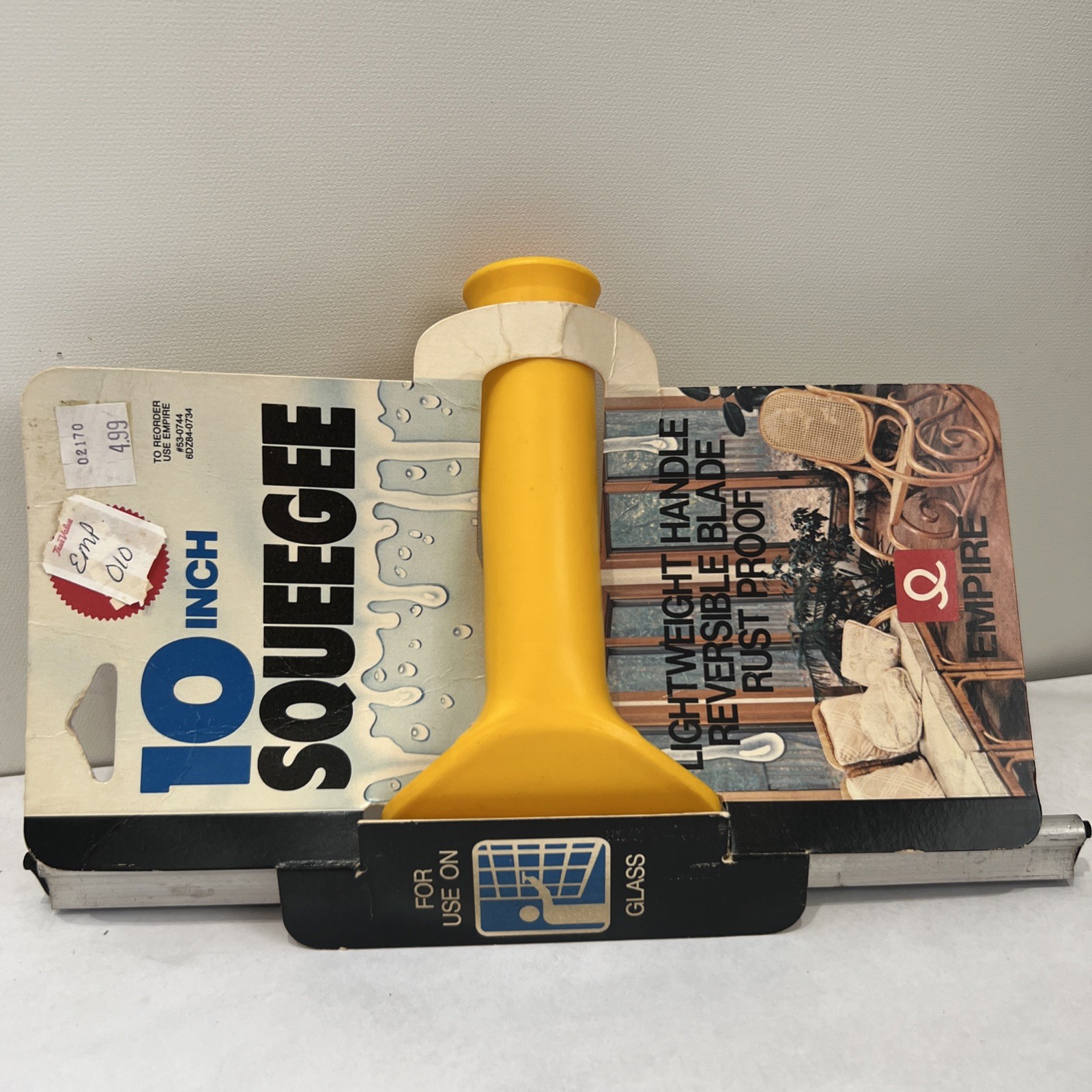 Vintage EMPIRE Window Squeegee 10" CHANNEL RUBBER ALUMINUM PLASTIC HANDLE 4"