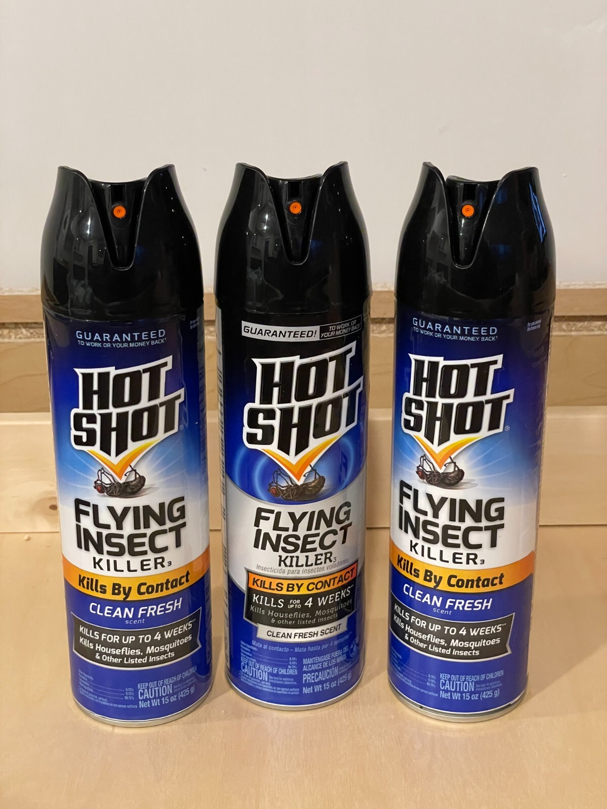 Hot Shot Flying Insect Killer Aerosol Spray 15 oz Clean Fresh Scent Lot of 3 New