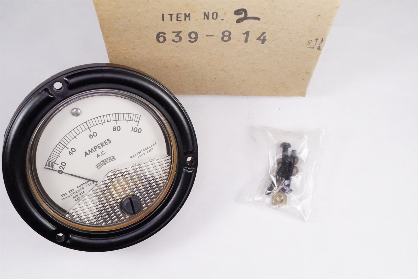 MR36W100ACAAR Phaostron Ruggedized AC Panel Amp Meter Ammeter 0-100A 639-814 NOS
