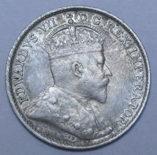 OLD CANADIAN COIN - 1908 S8 - 5 CENTS .925 SILVER - King Edward VII