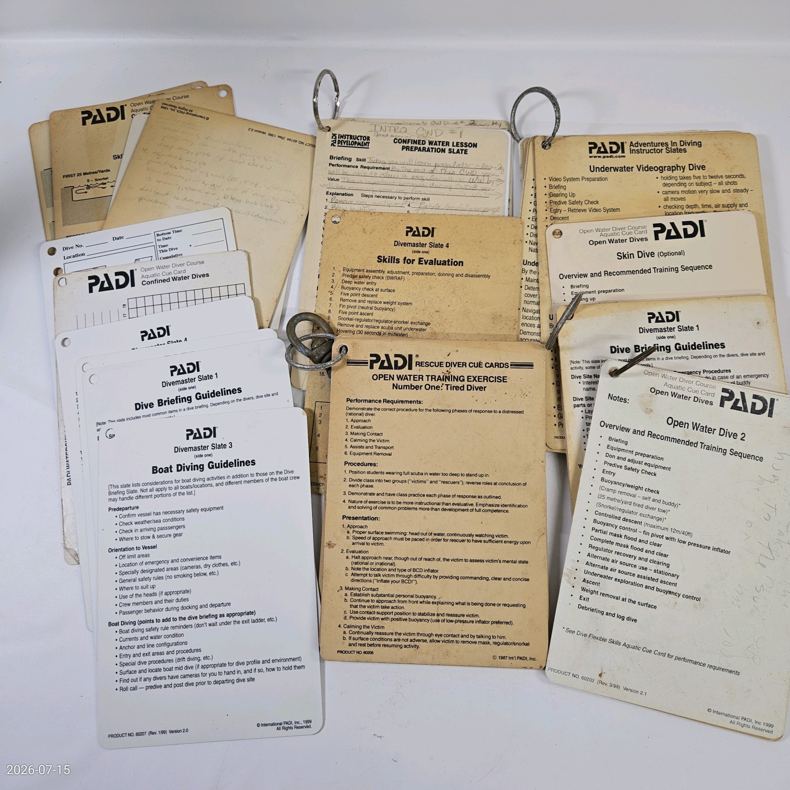 Lot 40+ 1990s PADI Instructor Slates Open Water Divemaster Adventures Rescue Etc