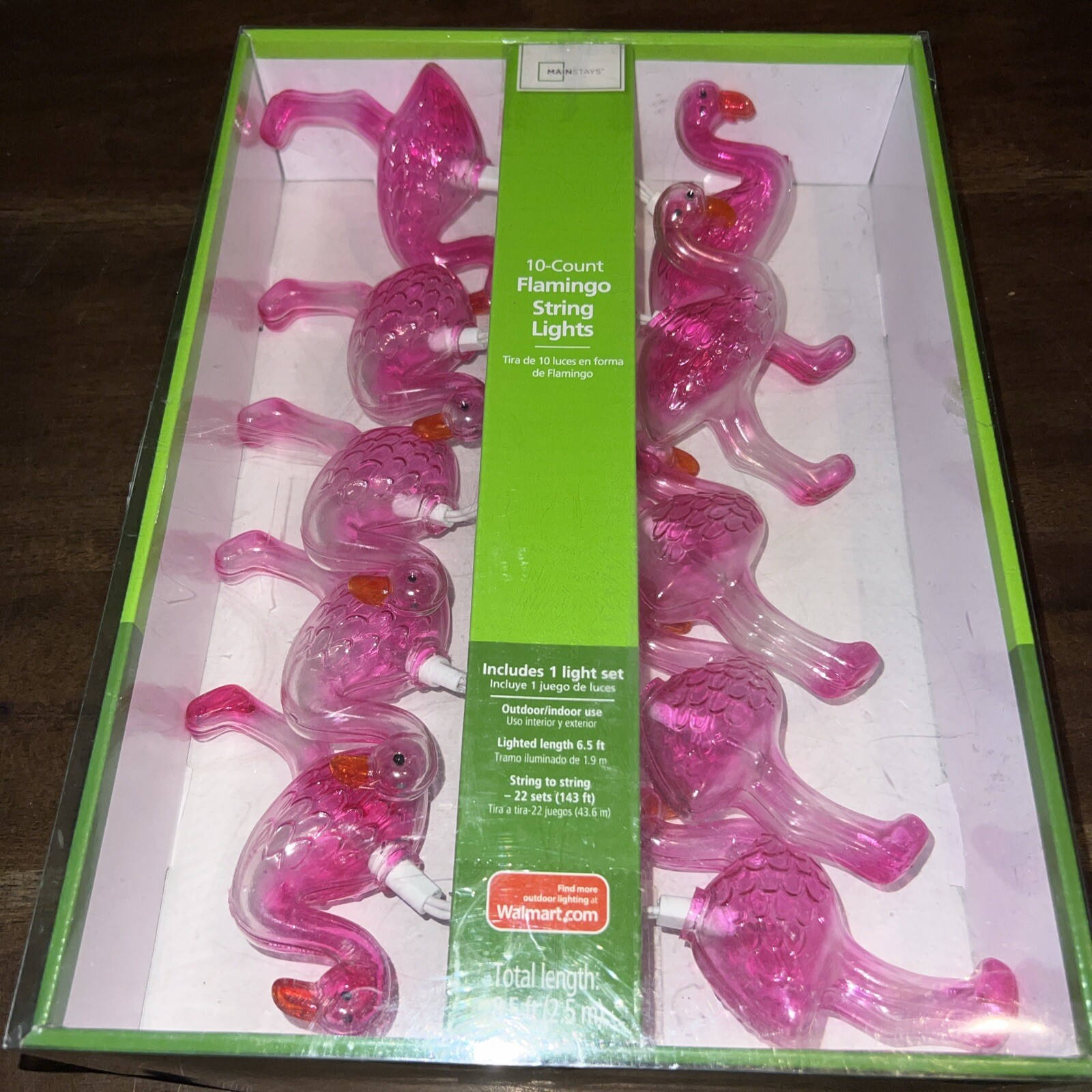 Pink Flamingo Blow Mold Party lights indoor outdoor string of 10 New By Mainstay