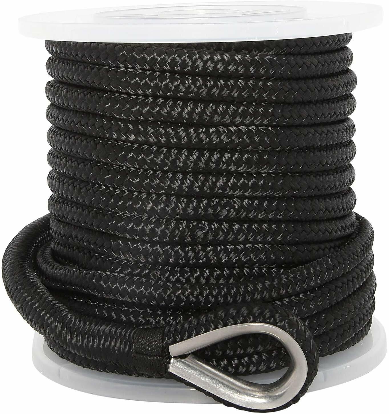 NovelBee 1/2"X 150' Double Braid Nylon Anchor Line with Stainless Thimble