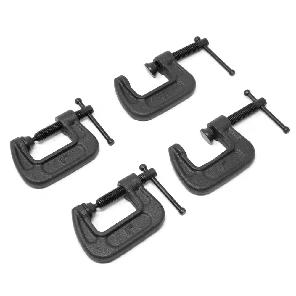 Heavy-Duty Cast Iron C-Clamps with 1 In. Jaw Opening and 0.8 In. Throat Set (4-P