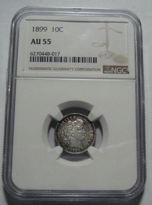 = 1899 AU55 NGC BARBER DIME, Super EYE Appeal, FREE Shipping