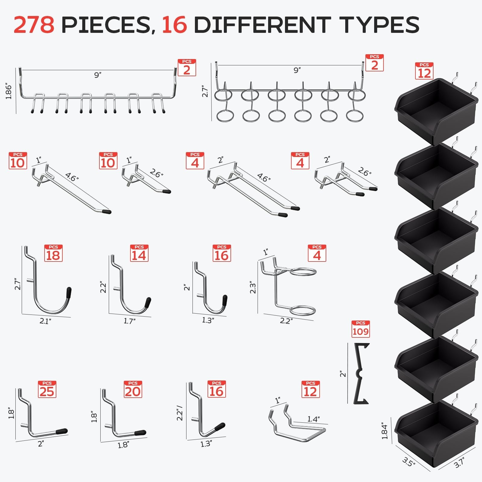 278PCS Upgraded Pegboard Hooks Assortment, Peg Board Organizer Accessories wi...