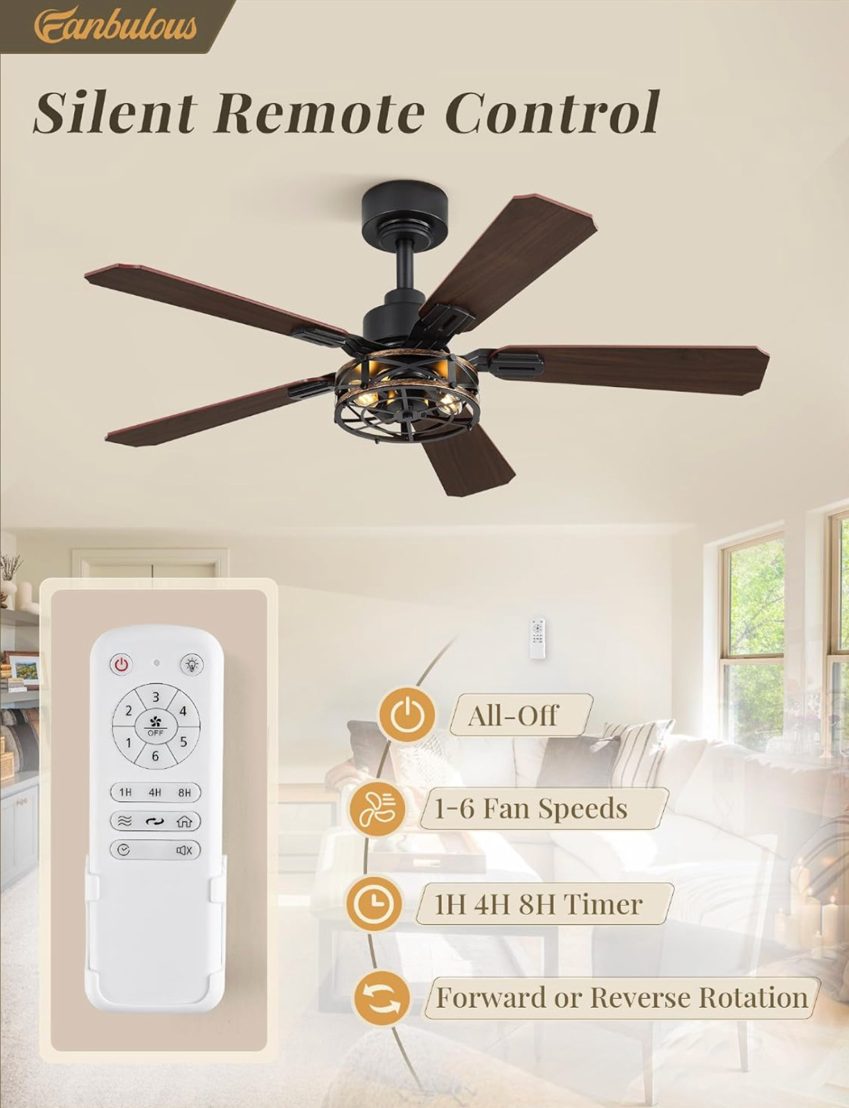 42 Inch Rustic Caged Ceiling Fan with Lights, 2 pack, BRAND NEW!