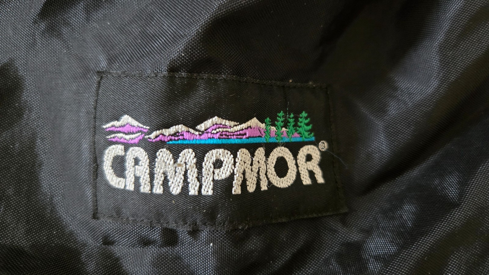 Campmor stuff sack, black, nylon, waterproof fabric, flap/drawstring closure