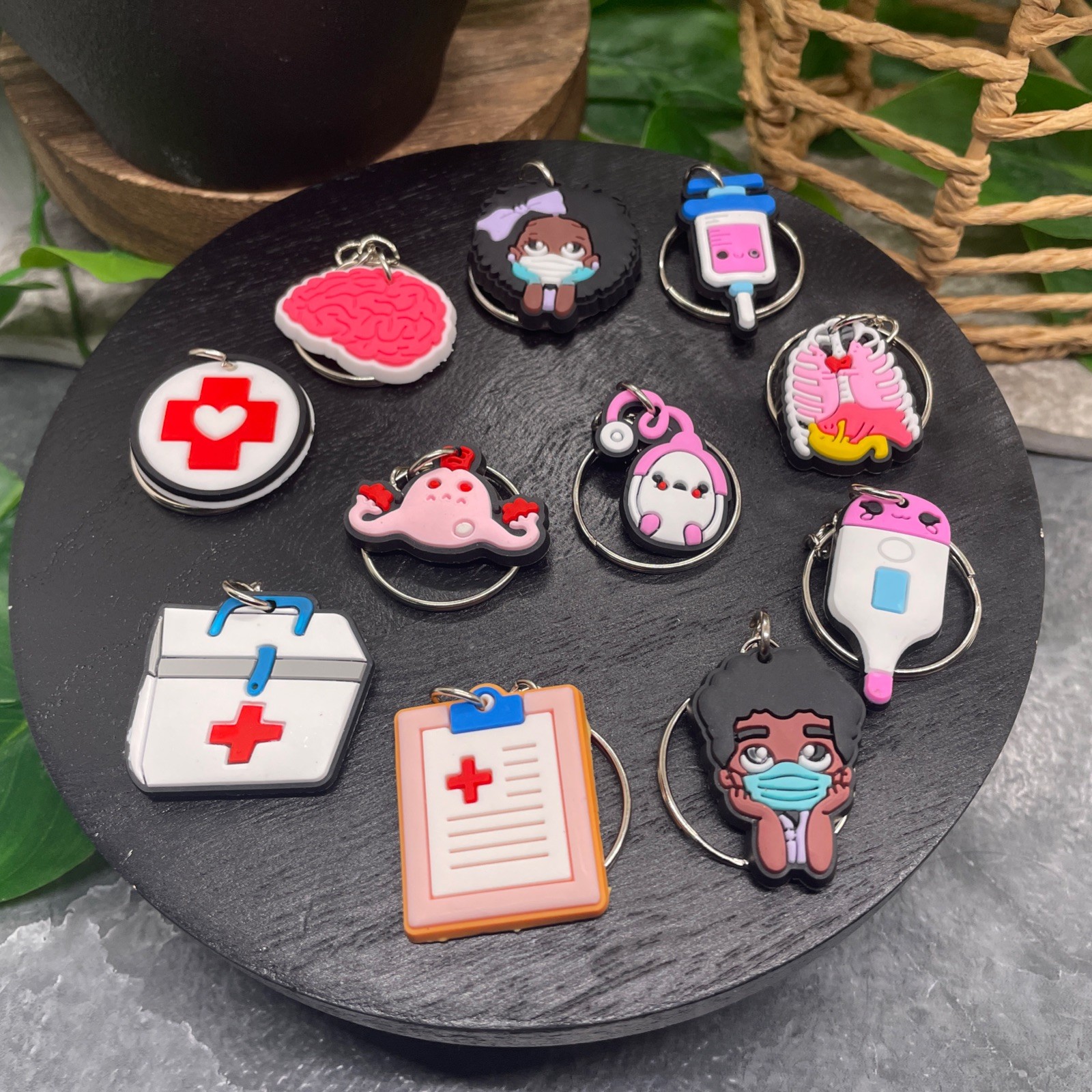 11 PC Medical Tumbler Charm  Novelty Party Favor PCV 2.5”  Keychain Set New B625
