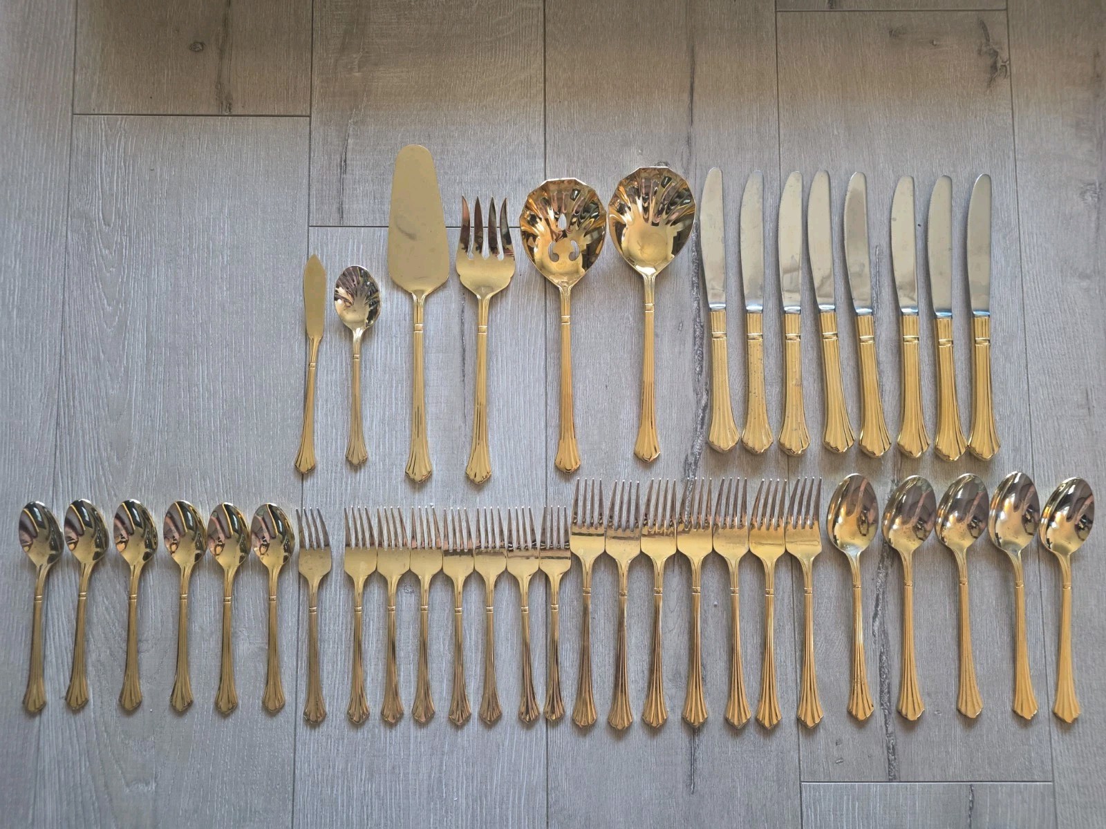 Vintage Retroneu Century Gold Flatware Set Korea 24K Gold Electroplate 40 Pieces
