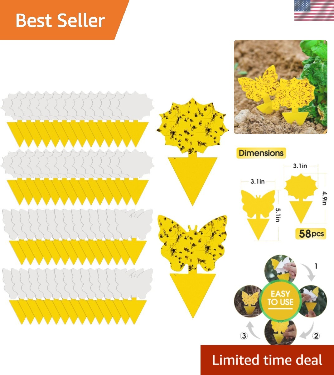 58 Pack Non-Toxic Yellow Sticky Traps for Effective Indoor/Outdoor Bug Control