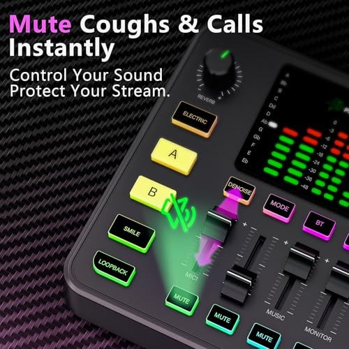 Podcast Equipment Bundle, Audio Mixer with Dynamic Microphone for Matte Black