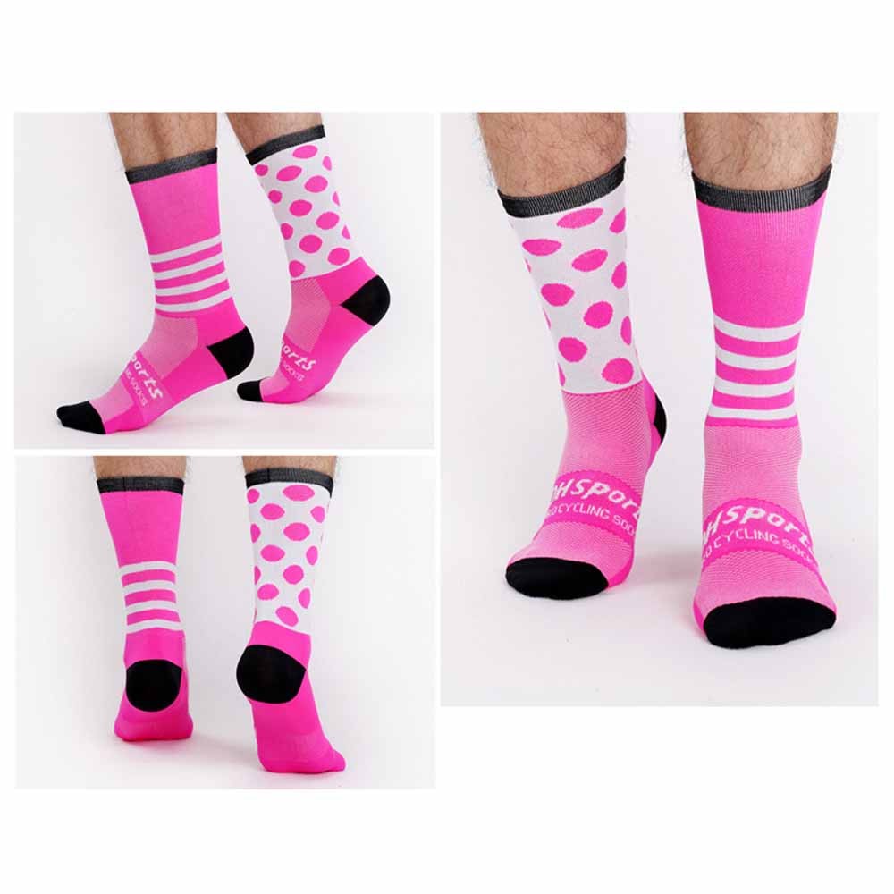 Pro Women Men Cycling Sport Ankle Socks Road Riding Bicycle Stripe Socks Pink XC