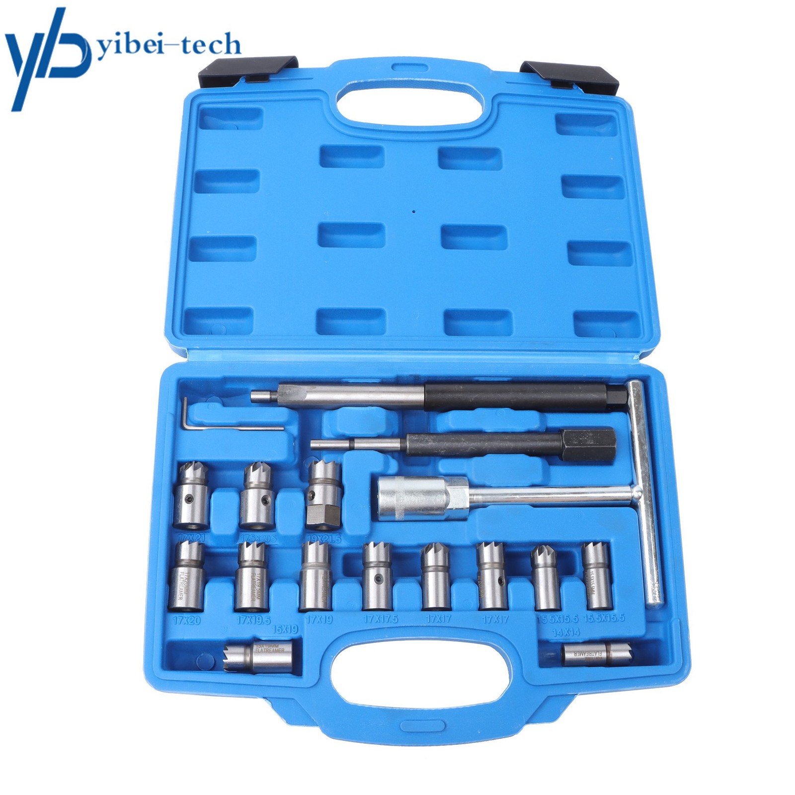 17PCS Diesel Injector Seat Cutter Cleaner Universal Injector Re-Face Reamer Tool