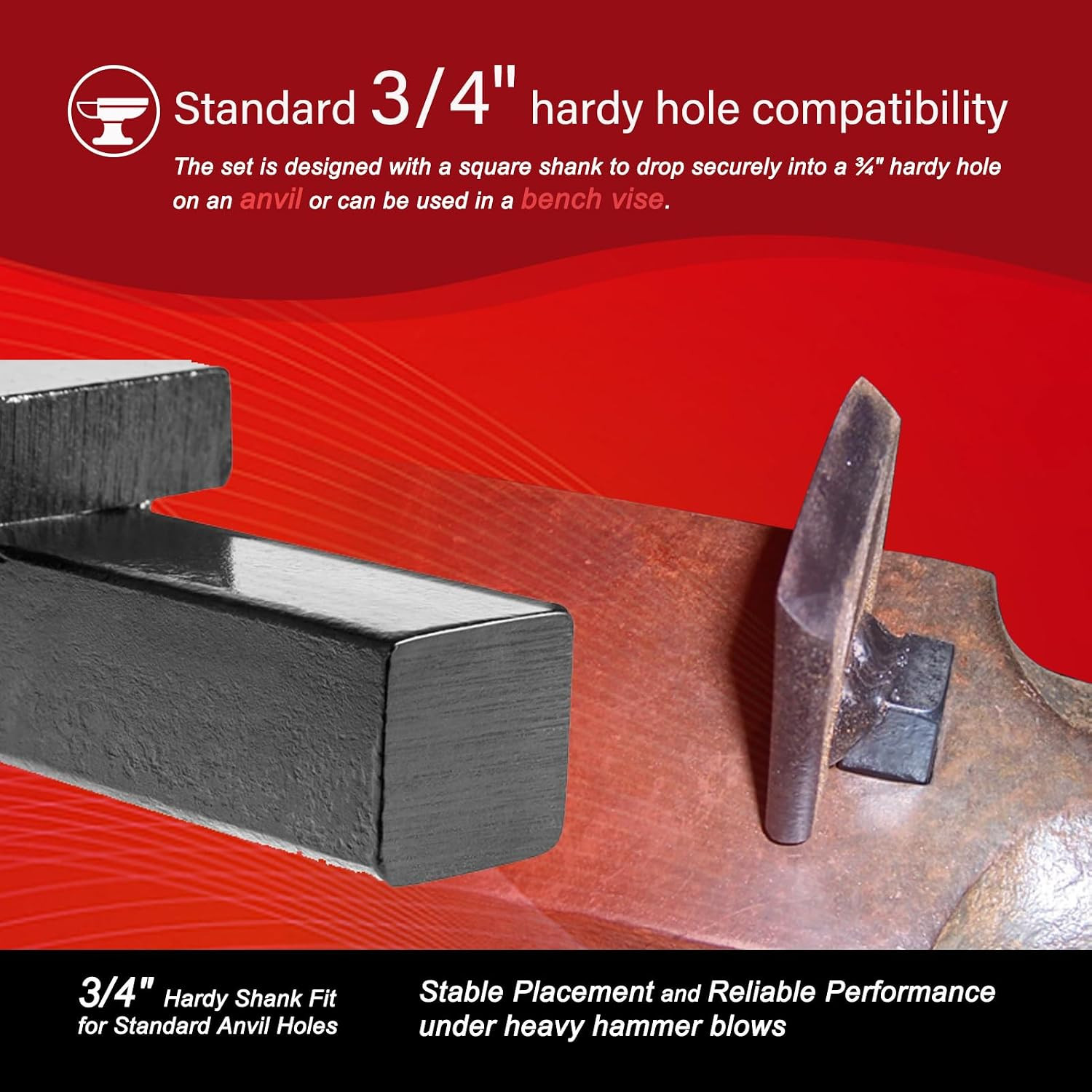 Blacksmith Anvil Forge Hardy Tool Set 3/4" – 3 Pcs Hot Cut, Creasing Stake
