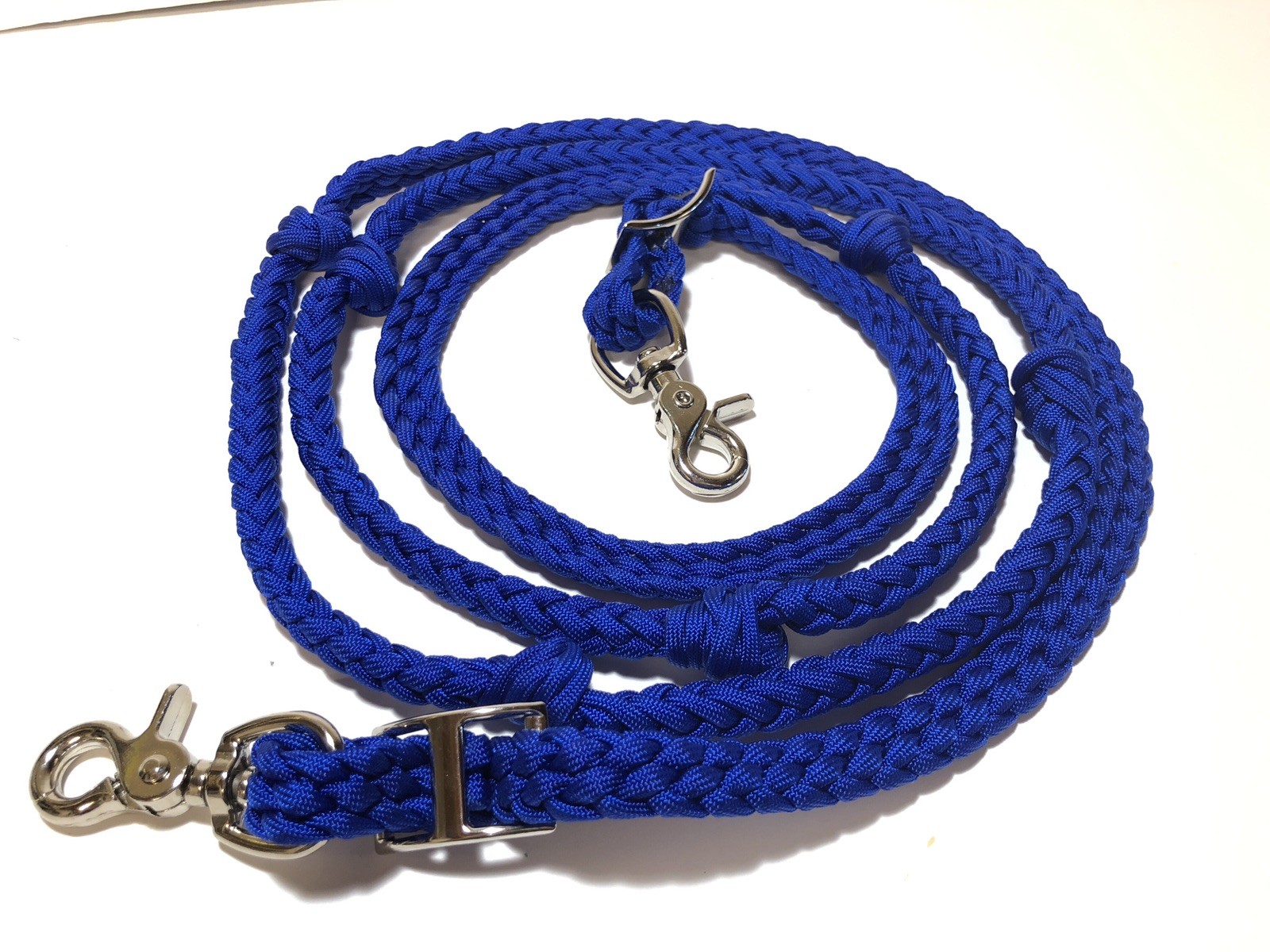 electric blue barrel rein with grip knots