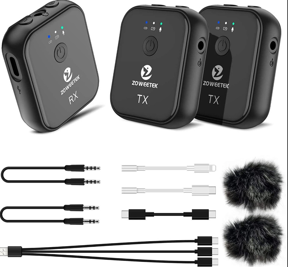 ZOWEETEK Wireless Lavalier Microphone Dual Channel, 1 RX+ 2 TX, Open Box