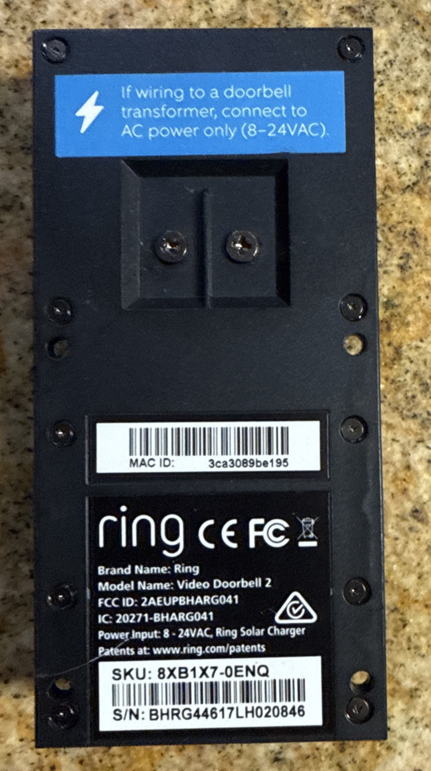 Ring Video Doorbell 2 BATTERY Wi-Fi 1080p HD DOOR BELL NO COVER PLATE NO BATTERY