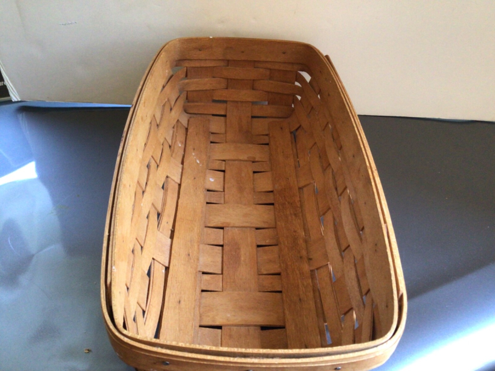 Longaberger 1992 Signed Brown Rectangle Serving Basket 11.5” X 8””Long Handwoven