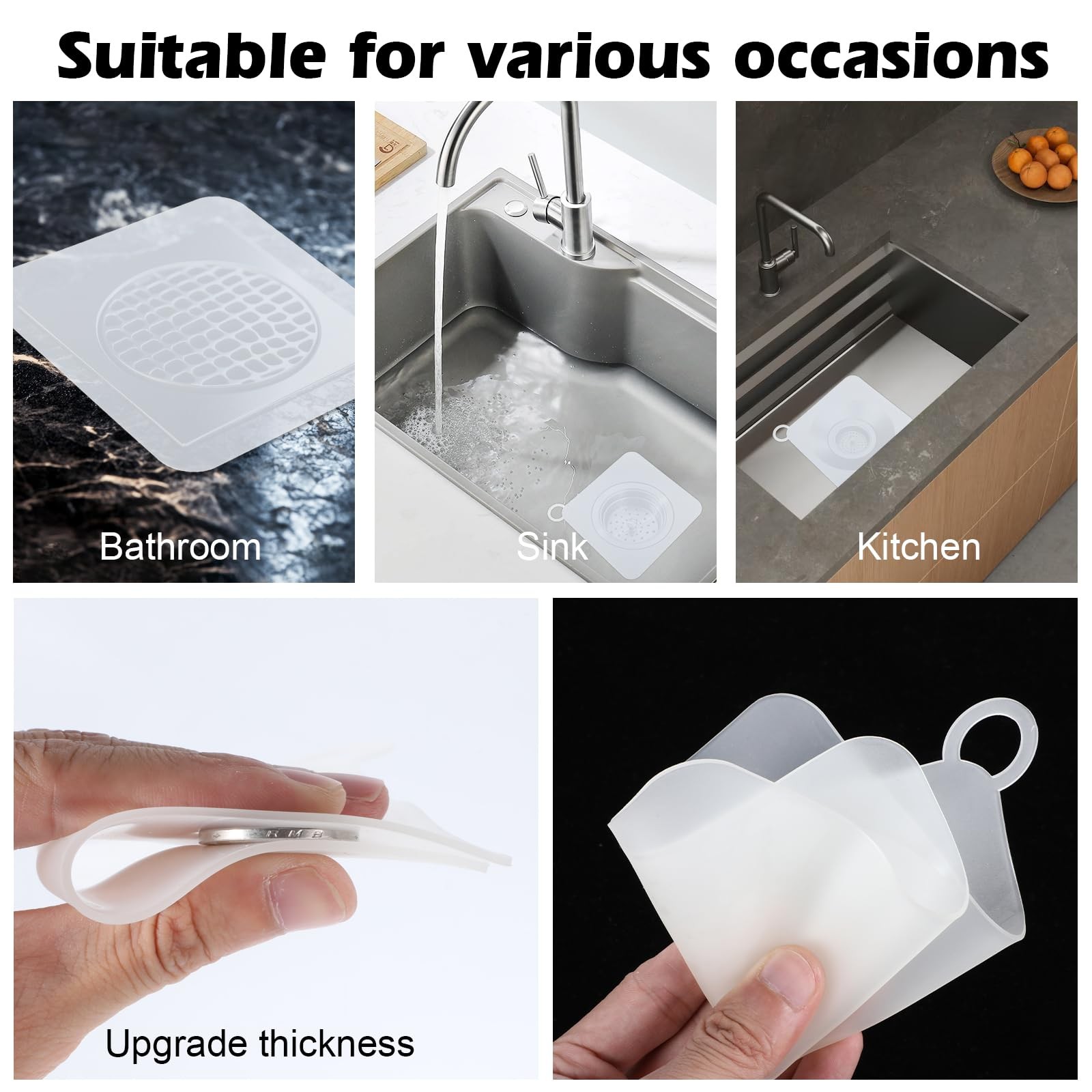 2 Pieces Floor Drain Cover Silicone Tub Stopper, 6x6 Inch Anti-Odor White