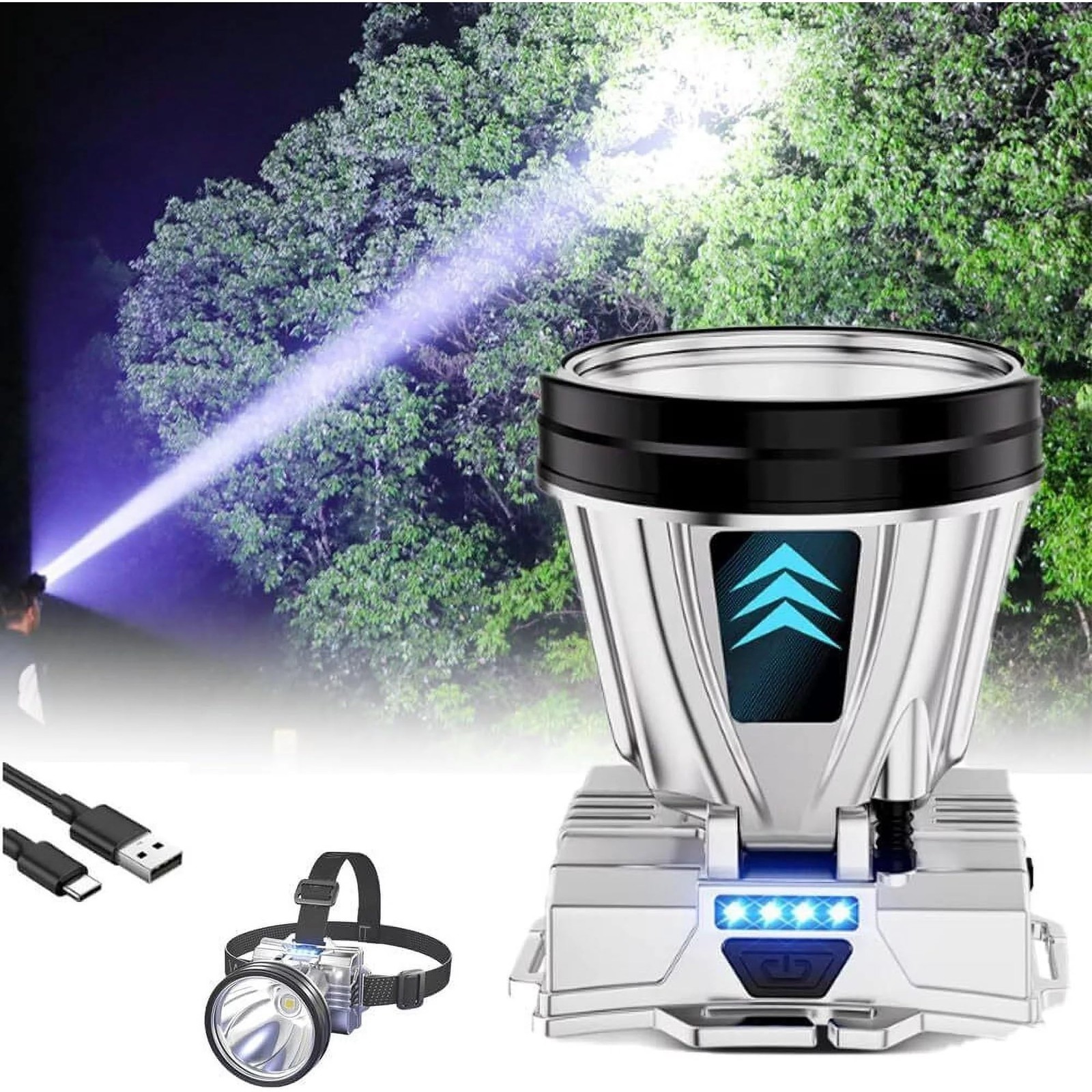 Super Bright Headlamp High Power Headlight LED Rechargeable Motion Sensor Hun...