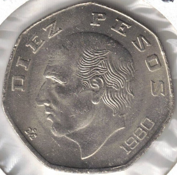1980 Mexico Brilliant Uncirculated Miguel Hidalgo Cotilla & Eagle 10 Peso Coin!
