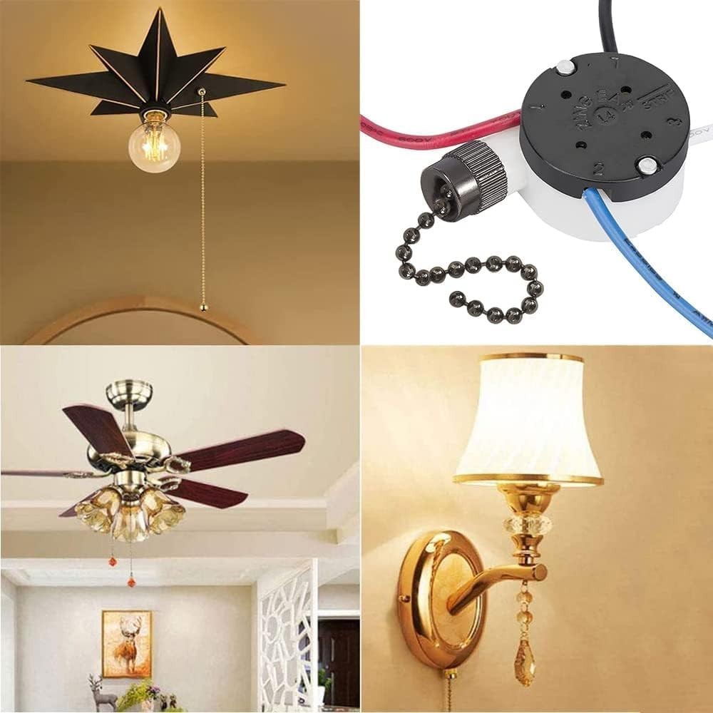 Durable 3-Speed Ceiling Fan Switch - E89885 4-Wire Pull Chain with Easy Install