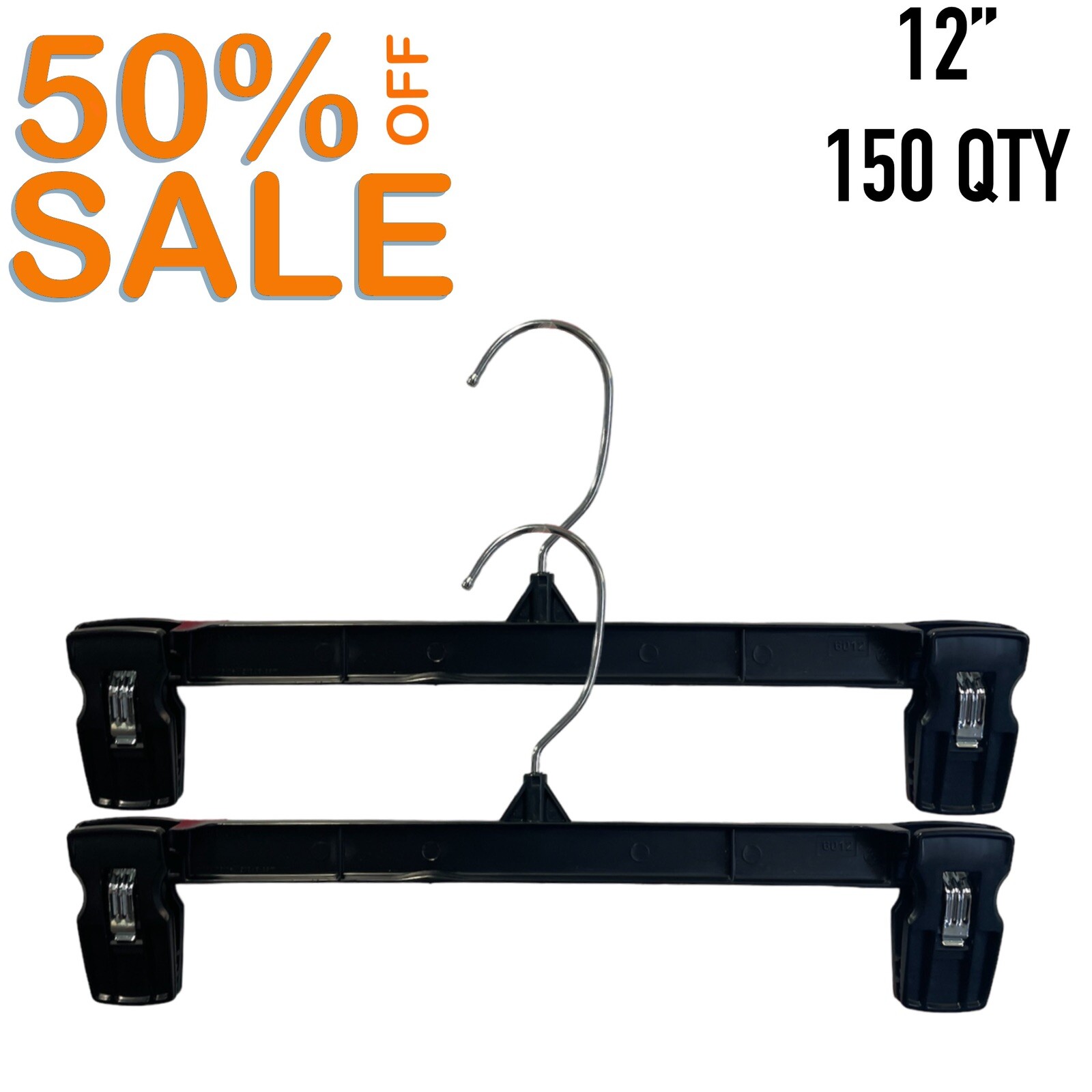 Black Clothes Hangers with GRIP CLIPS-12" pant-Lot of 150*SALE*50% off(IT#51)