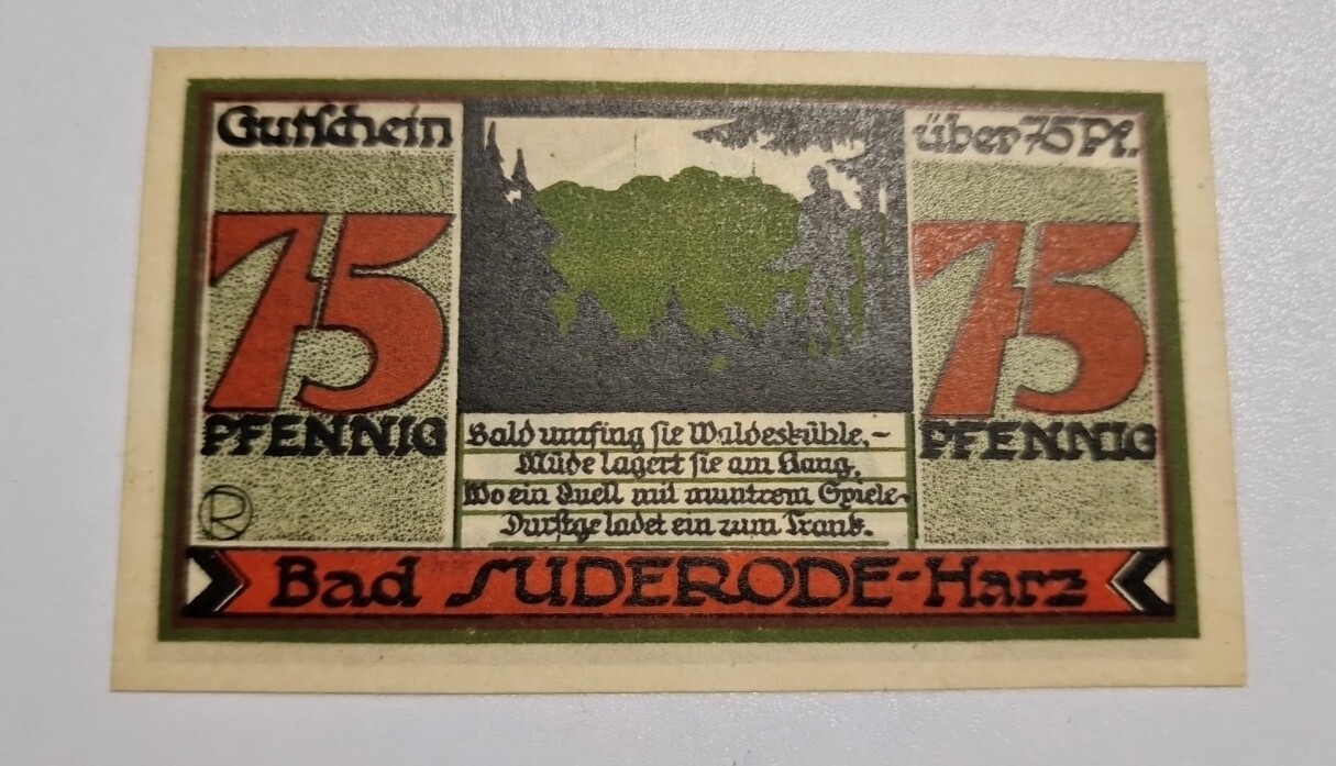 75 Pfennig 1921  Excellent Condition Old BANKNOTE Germany