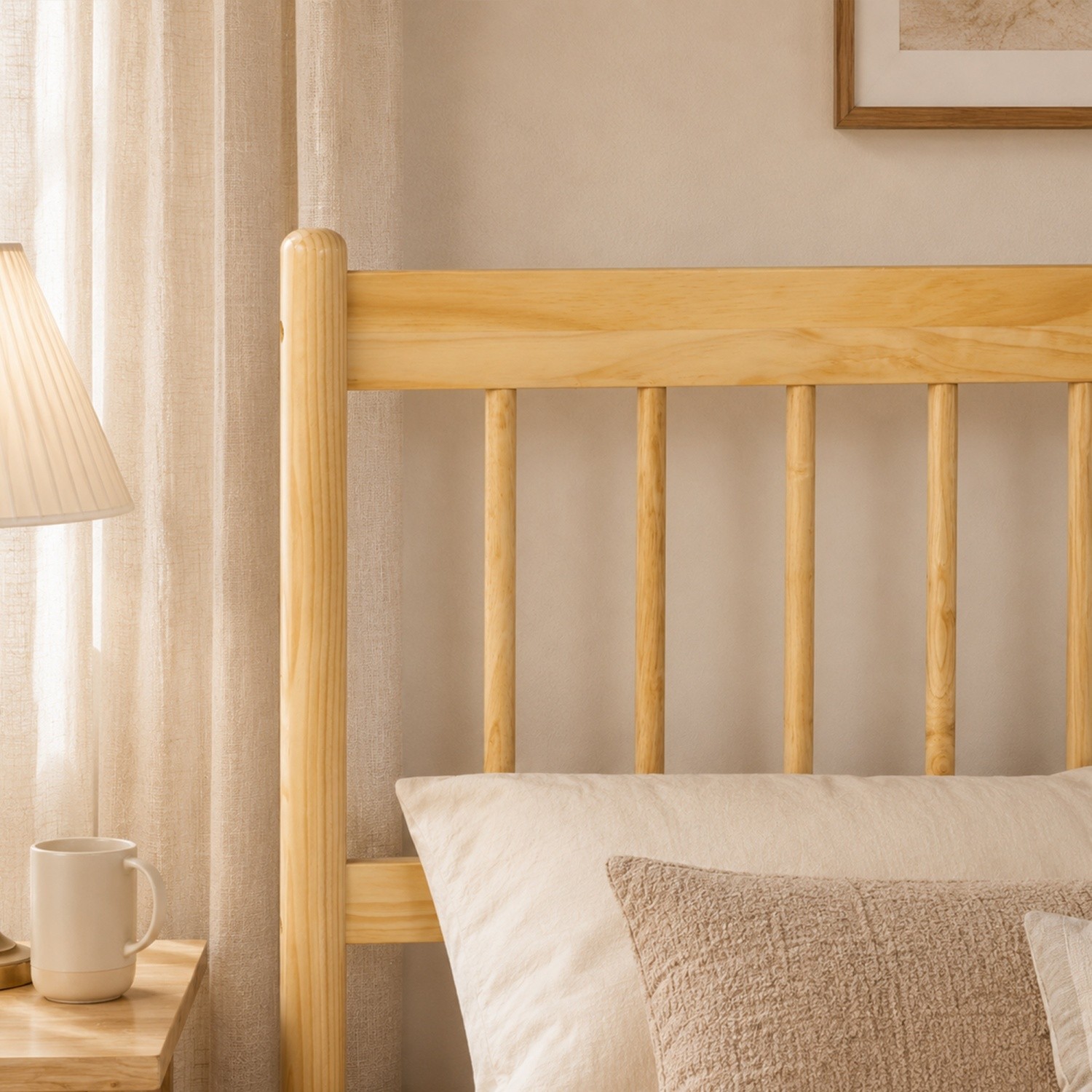 Queen Size Solid Wood Bed Frame w/ Headboard & Footboard No Box Spring Needed