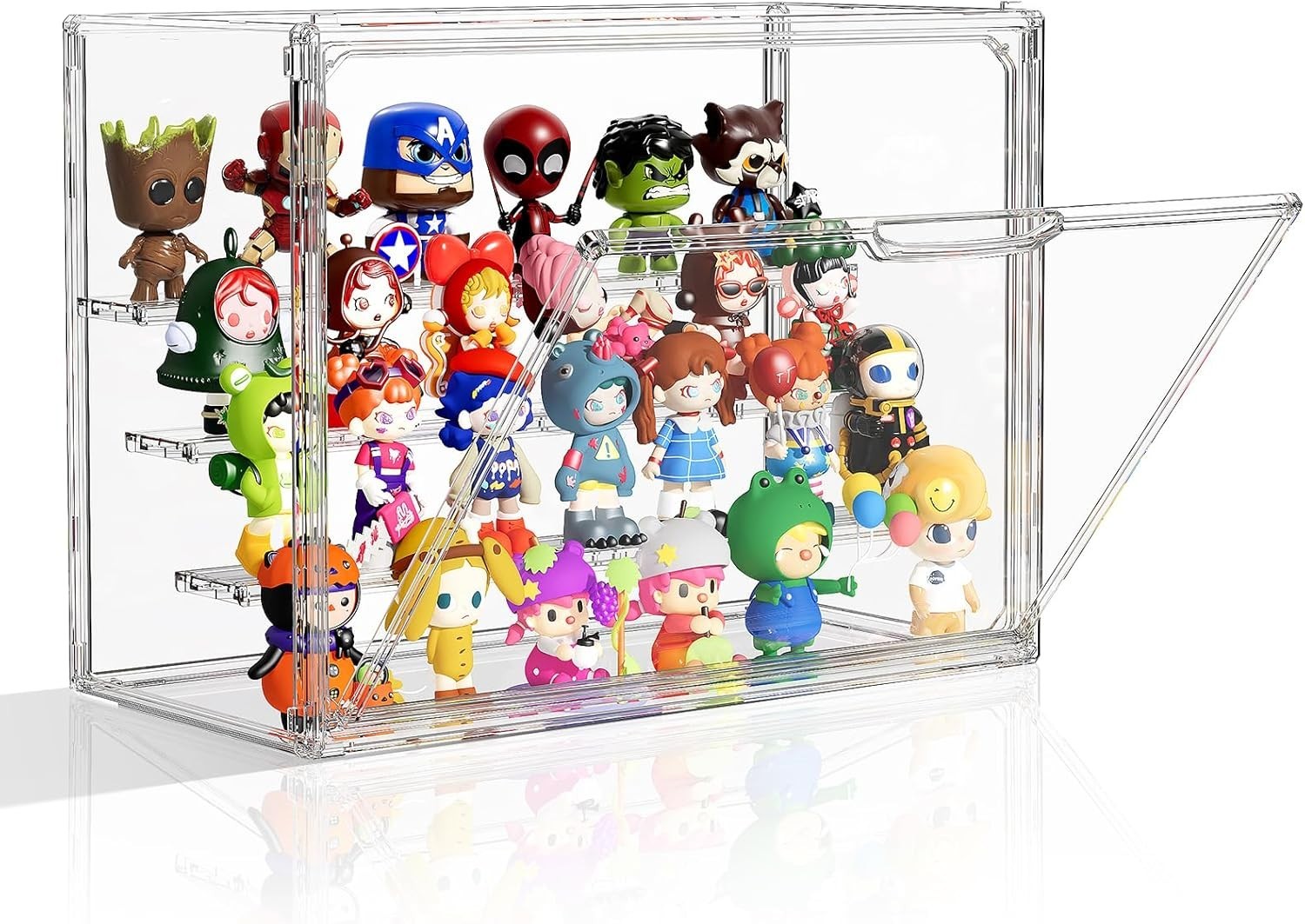 Clear Acrylic 4 Tier Figure Display Case with 3 Movable Plates Stackable Show