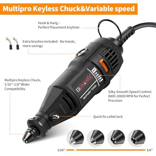 Rotary Tool Kit with MultiPro Keyless Chuck and Flex Shaft -140pcs Black