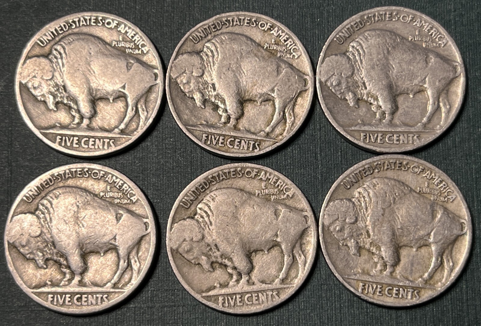 Buffalo Nickels Lot of 6 DIFFERENT FULL DATE COINS 1928-1937 #L357