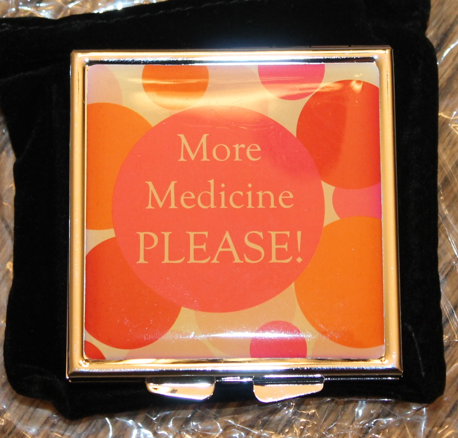 Vintage Style Medicine Pill Holder W/ Mirror Compact "More Medicine Please"