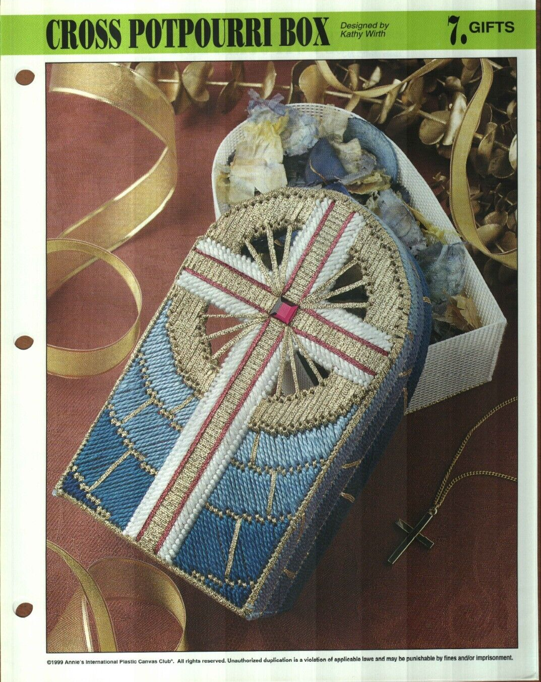 NEW CROSS POTPOURRI BOX ANNIE'S PLASTIC CANVAS PATTERN INSTRUCTIONS