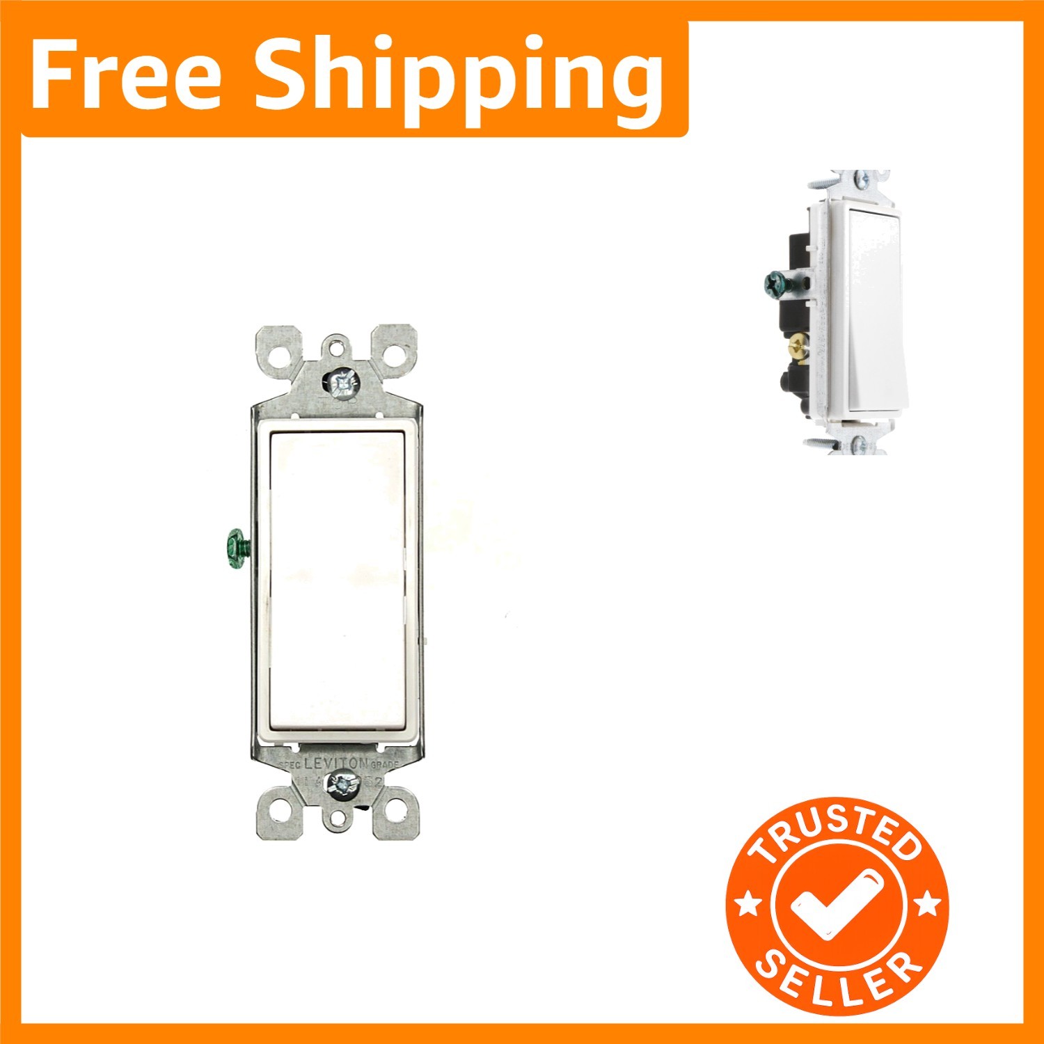 15 Amp Decora Rocker 3-Way AC Quiet Switch, 120/277V, White - Residential Grade