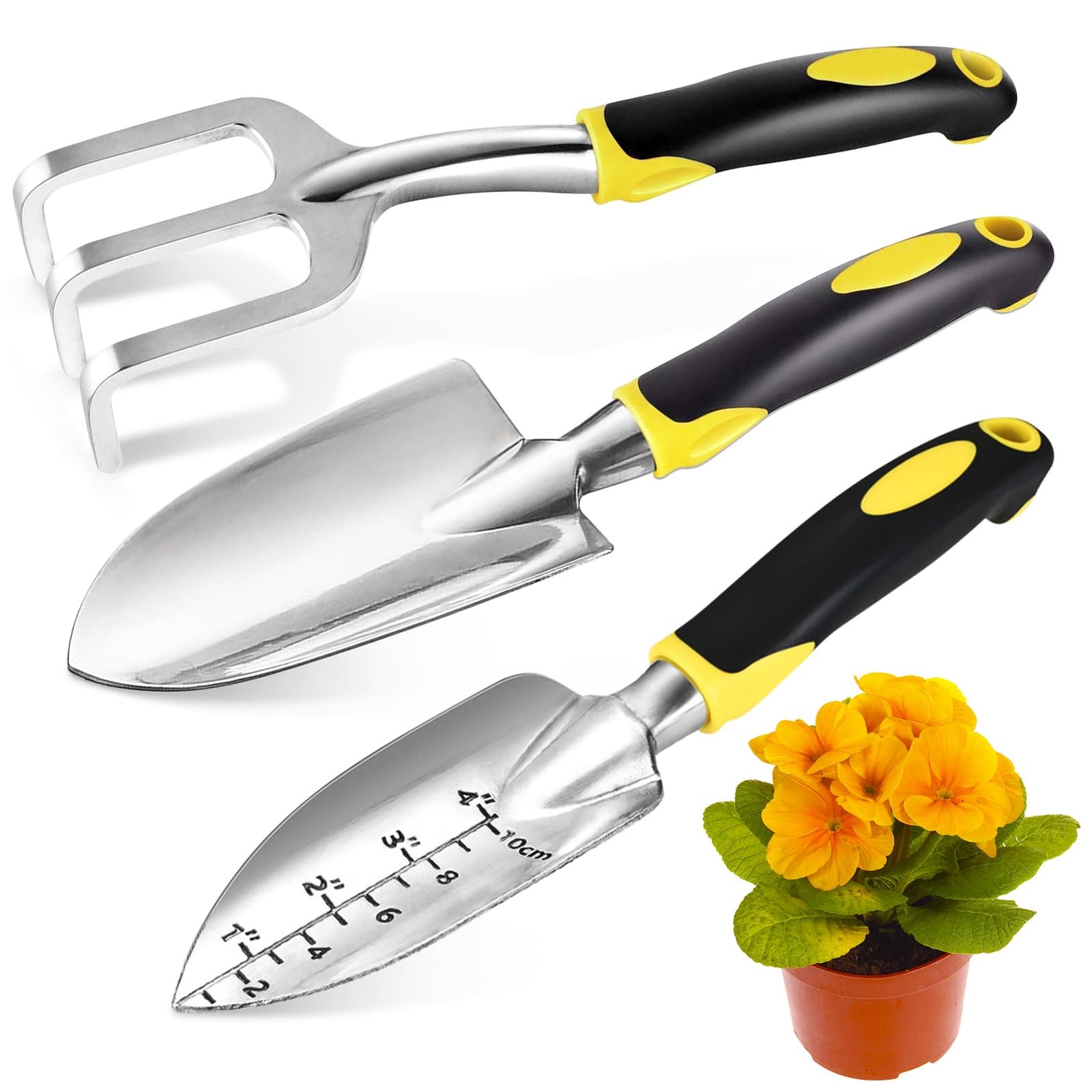 Garden Tool Set, 3 Pcs Heavy Tools, Shovel, Transplant yellow