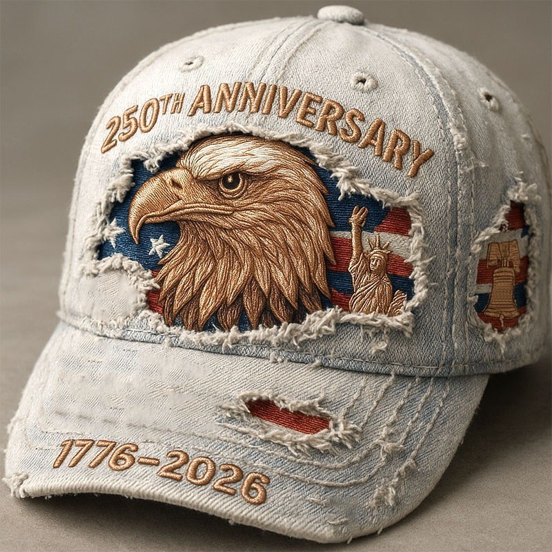 250th Anniversary 1776-2026 American Eagle Embroidered Washed Cotton Distressed