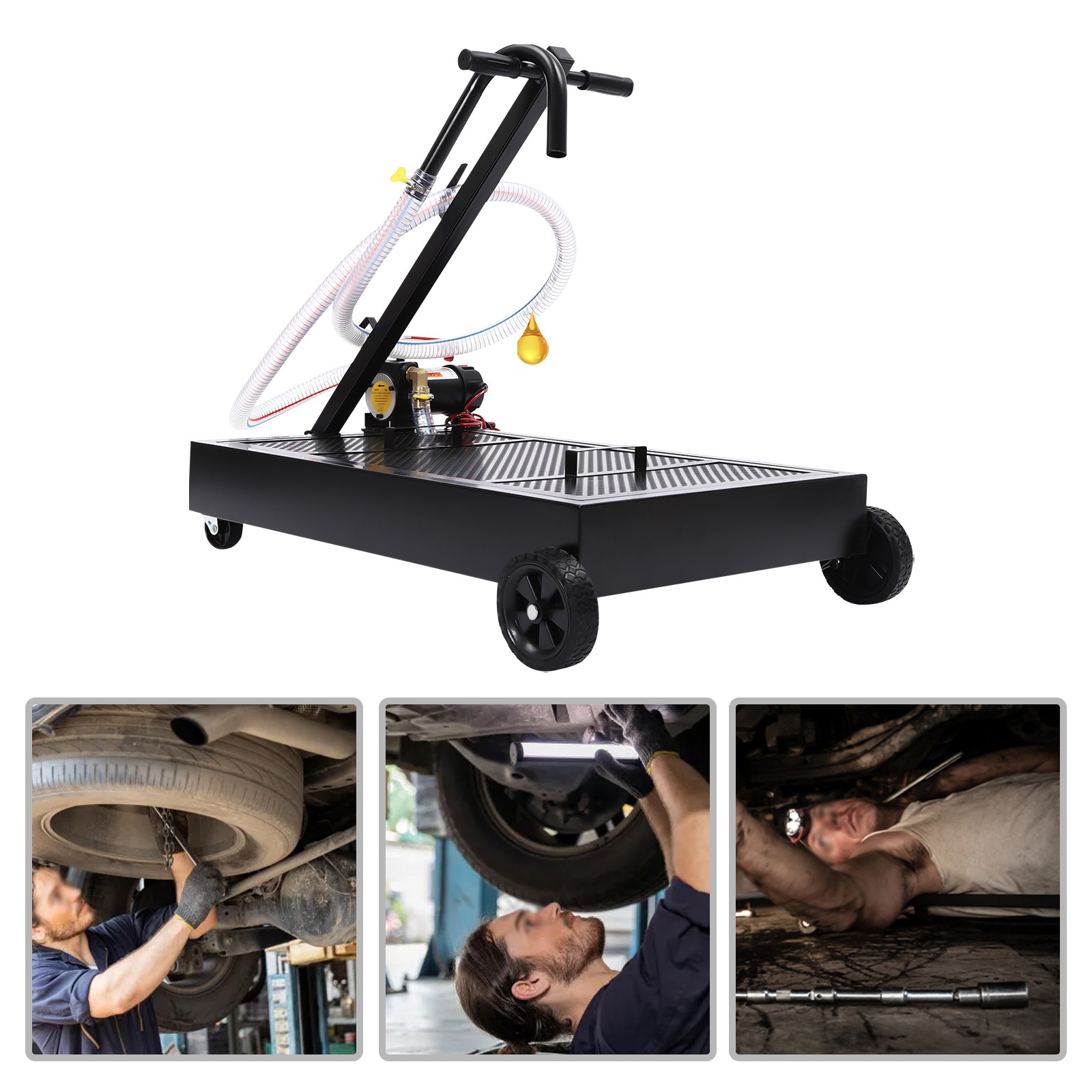 15 Gallon/56.78L Oil Drain Pan Transmission Collect Waste Fluid Oil Drain Cart