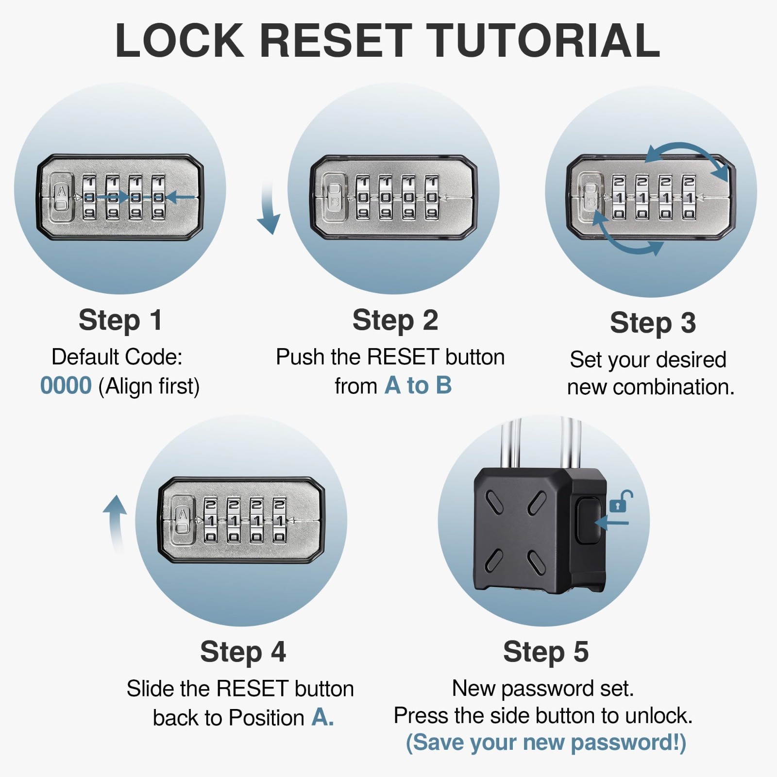 Heavy Duty Outdoor Padlock with Customizable 4-Digit Code, Security Lock for Gat