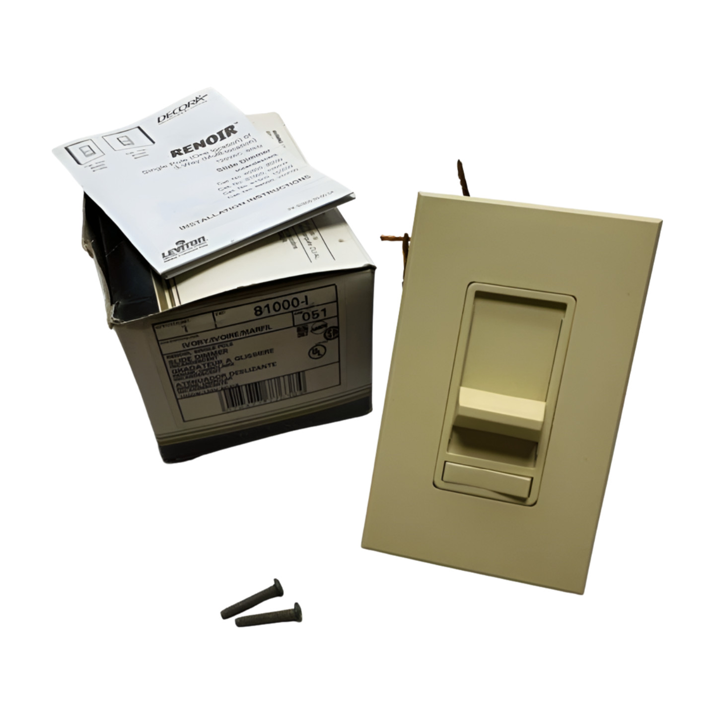 Leviton 81000-I Ivory Renoir Single Pole Slide Dimmer, 1000W, 120VAC/CA, 0J52K1